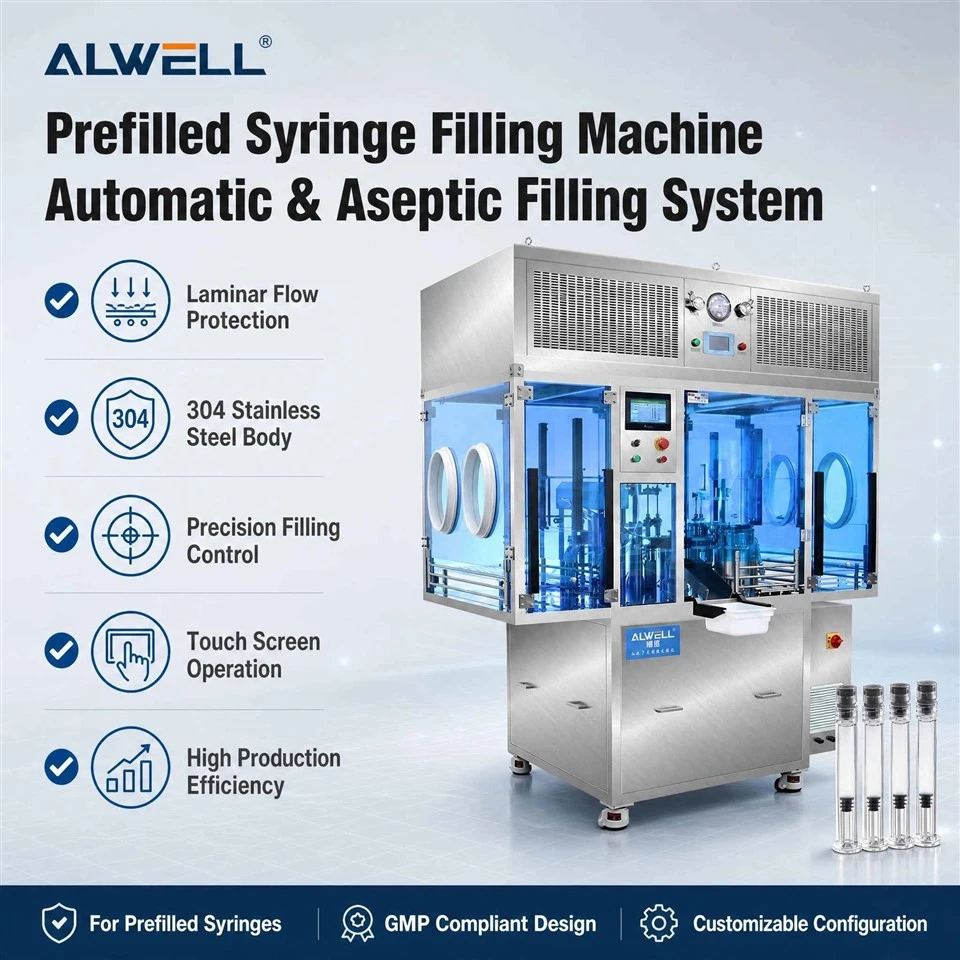 Máquina automática de enchimento e tampagem de líquidos para seringas